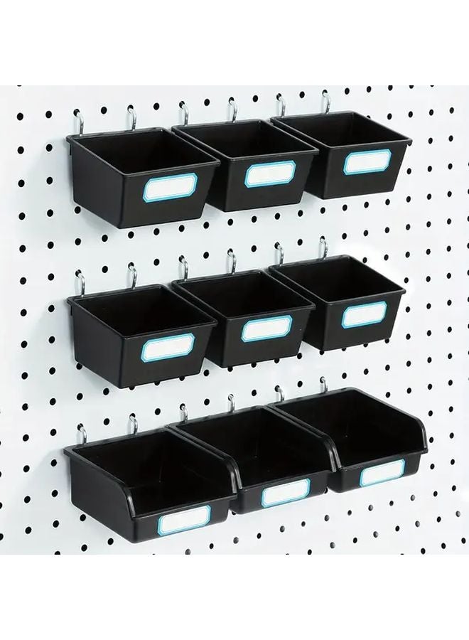Black Perforated Board Storage Box Set with Hooks and Labels 6pcs Small 6pcs Medium for Organizing Garage Workshop Office - Image 1